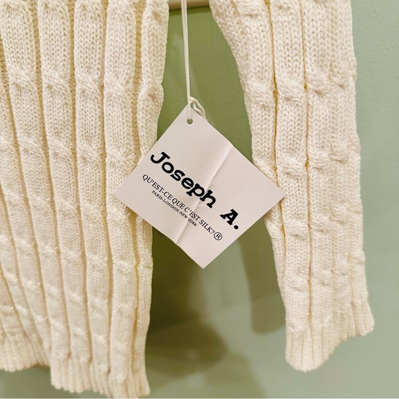 JOSEPH A WOMENS IVORY SCOOP NECK CABLE KNIT SWEATER - RIBBED SLEEVES- SIZE M NWT - Picture 2 of 6